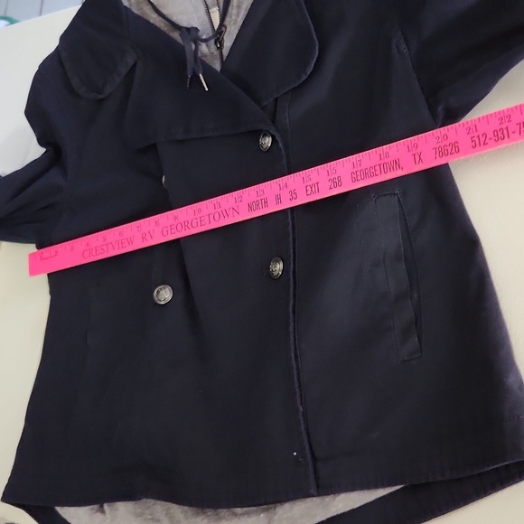 Hei Hei Womens Jacket Size L Navy Blue Heather Gray Sailor Anchor Cropped Trench - Picture 6 of 13